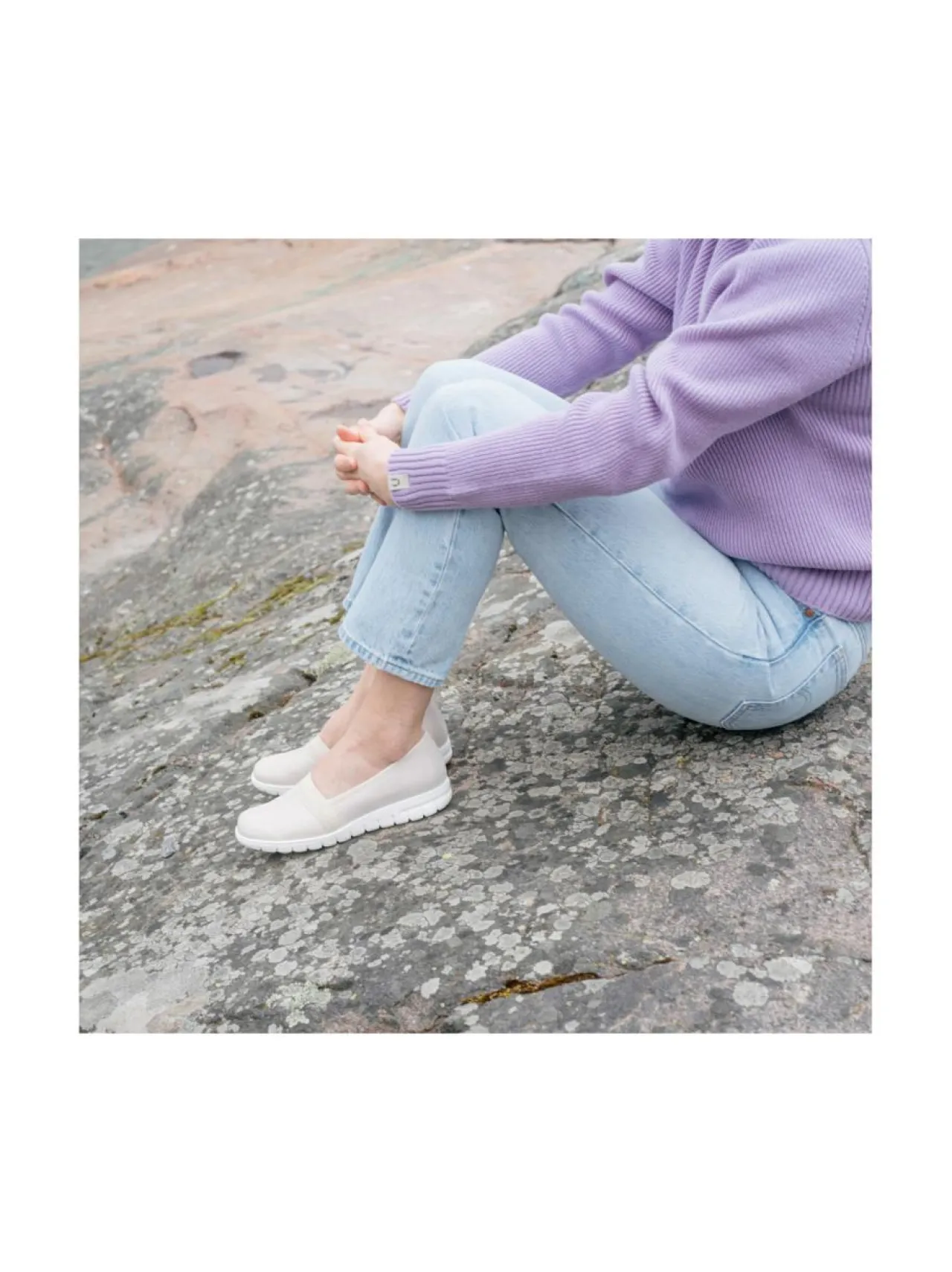 Kävelykengät & Loaferit<Pomar SELJA Naisten vegaaniset stretch ballerinat OFF WHT STRETCH/MICRO/WHT SOLE