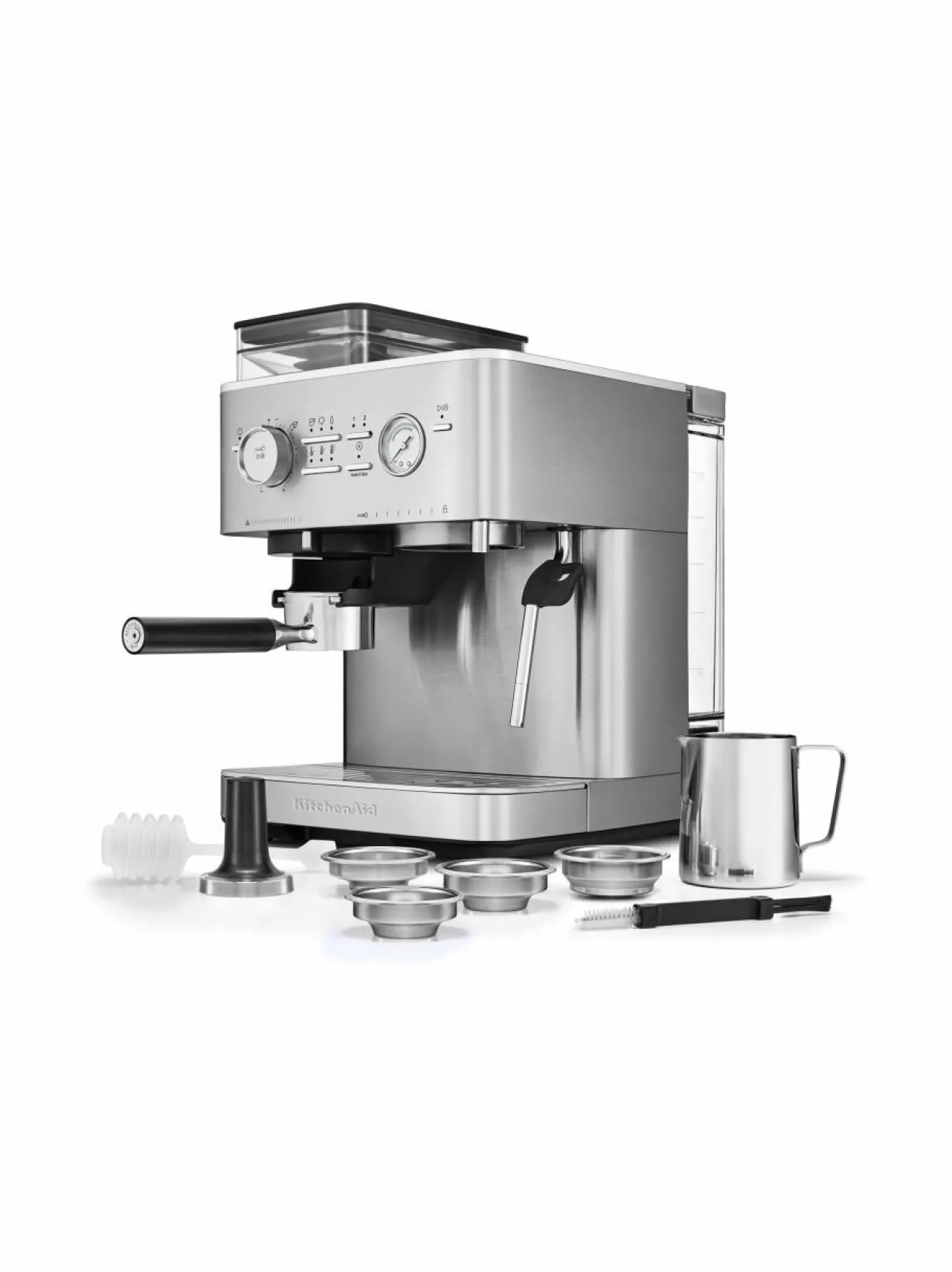 Kahvin- & Vedenkeittimet<KitchenAid Semi Auto Espresso KES6551 -puoliautomaattinen espressokone kahvimyllyllä STAINLESS STEEL