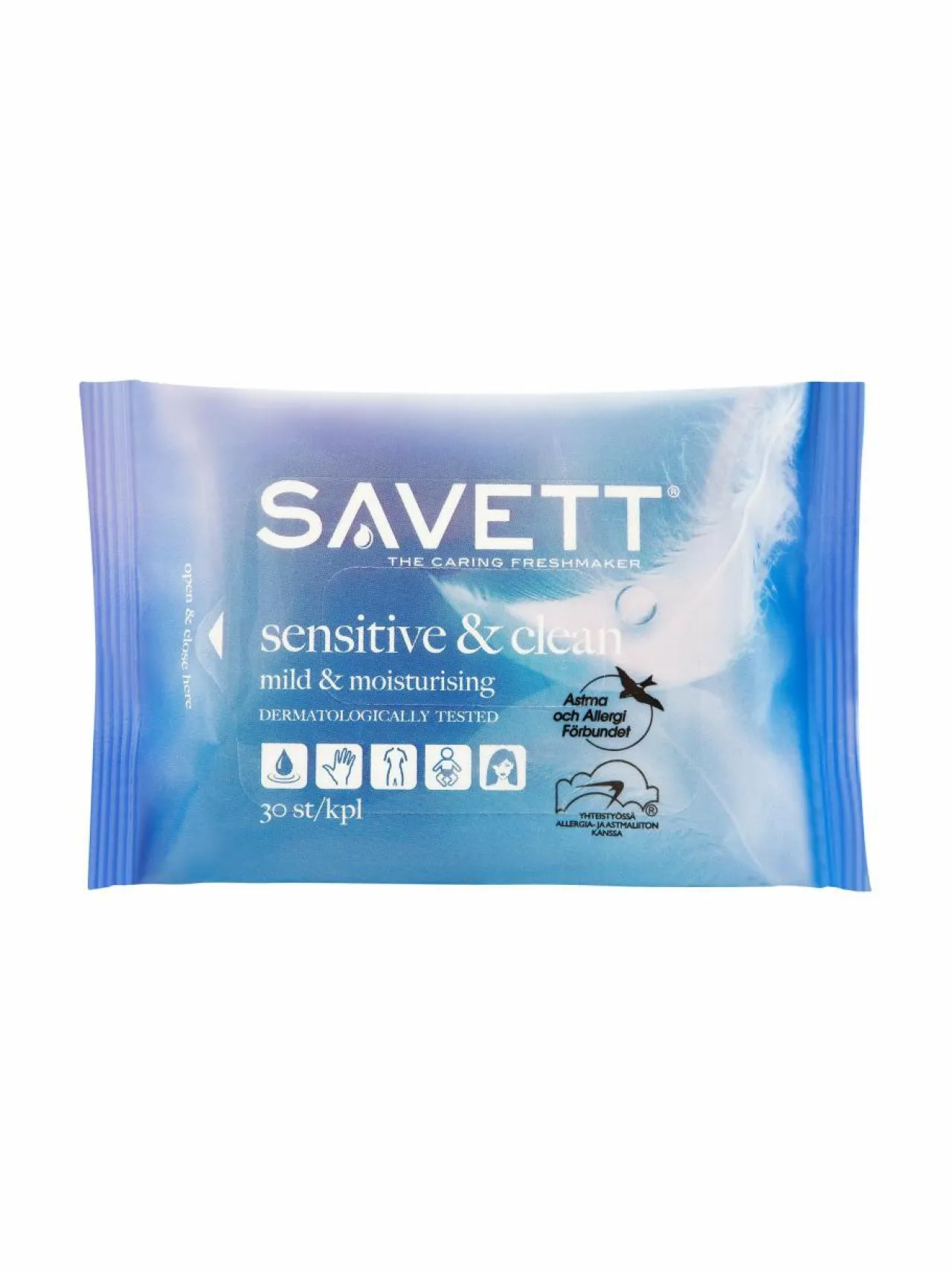 Hygieniatuotteet<SAVETT Sensitive & Clean -puhdistuspyyhe 30 kpl