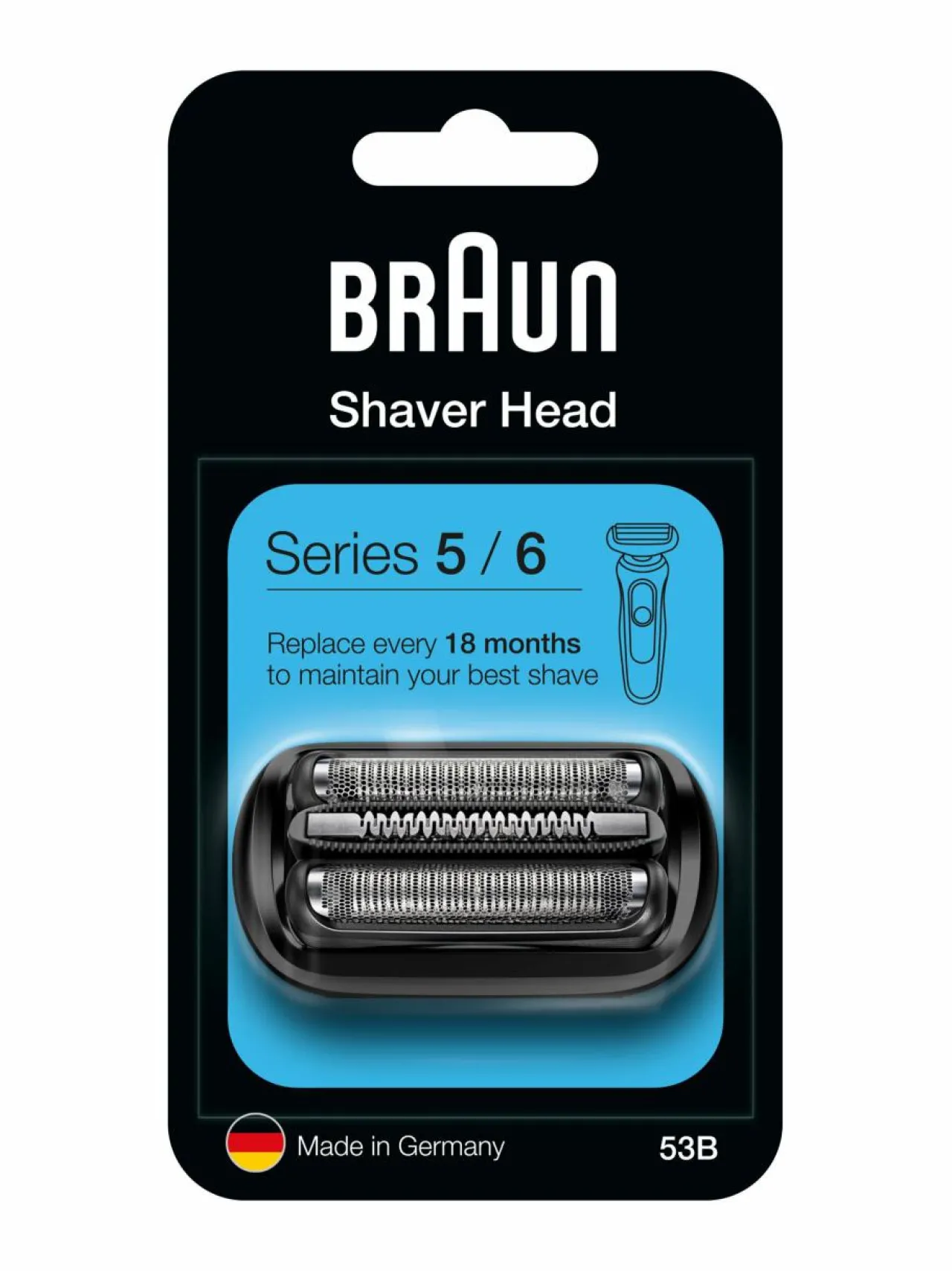 Ihokarvanpoisto<Braun Series 5/6 53B -parranajokoneen teräverkko ja terät BLACK