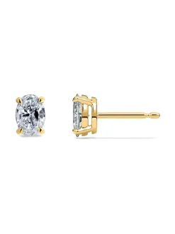 Korut<Macor Jewellery Soli Ovaali -timanttikorvakorut KELTAKULTA