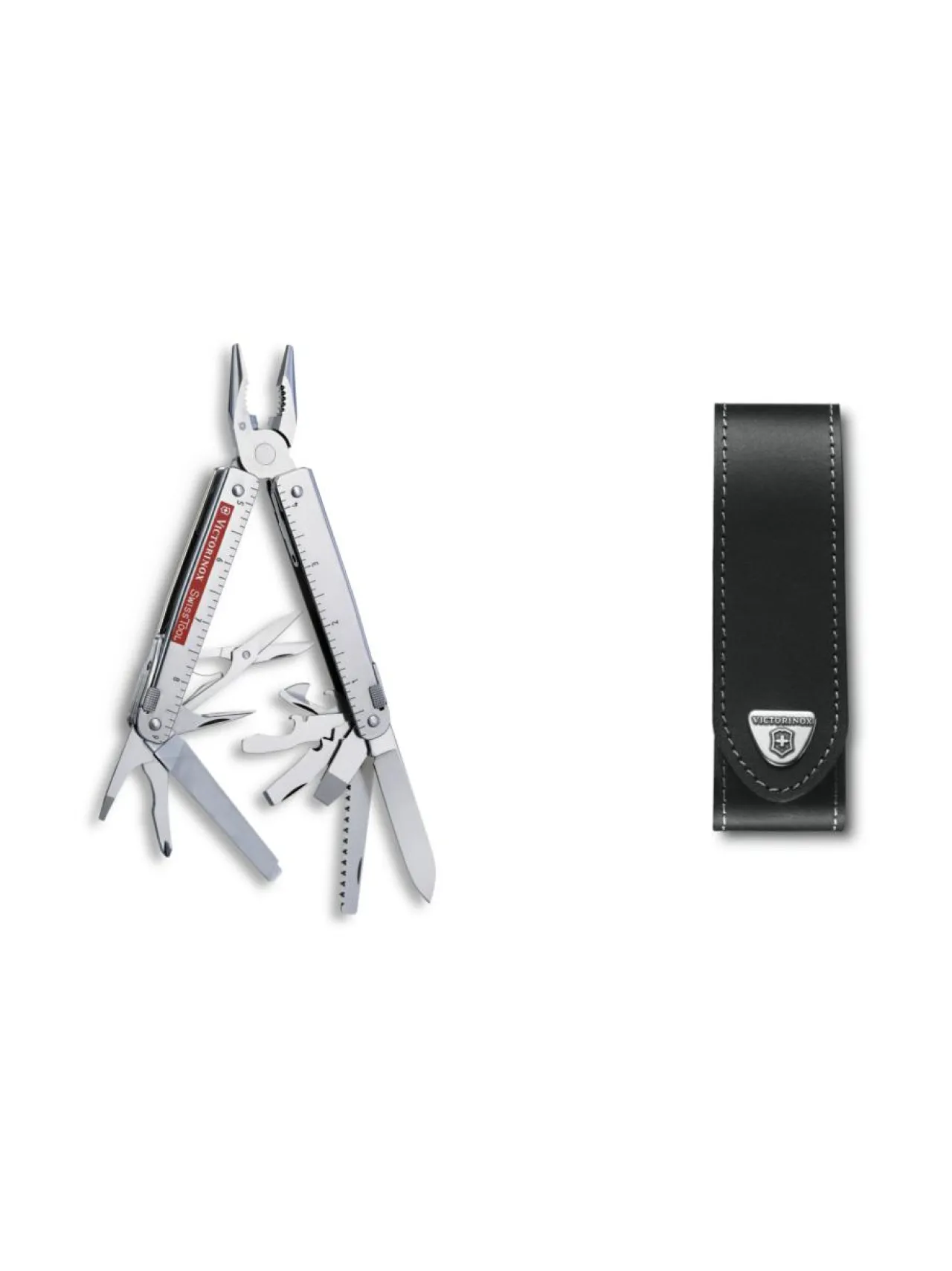 Retkeilytarvikkeet<Victorinox Swiss Army Knives SwissTool X nahkakotelossa ROSTERI