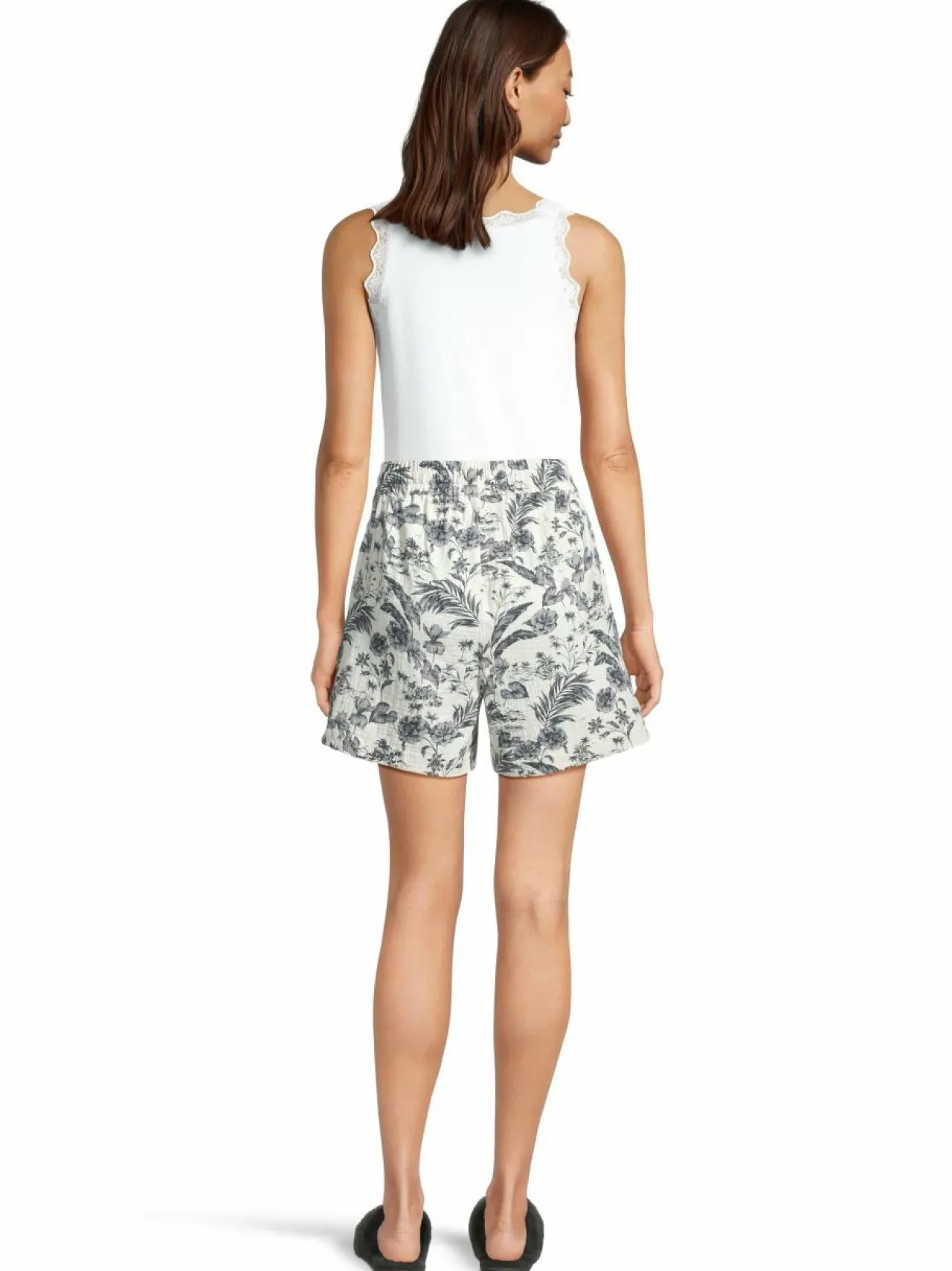 Yö- & Oloasut<A+more Tahiti-musliinishortsit OFF WHITE/BLACK