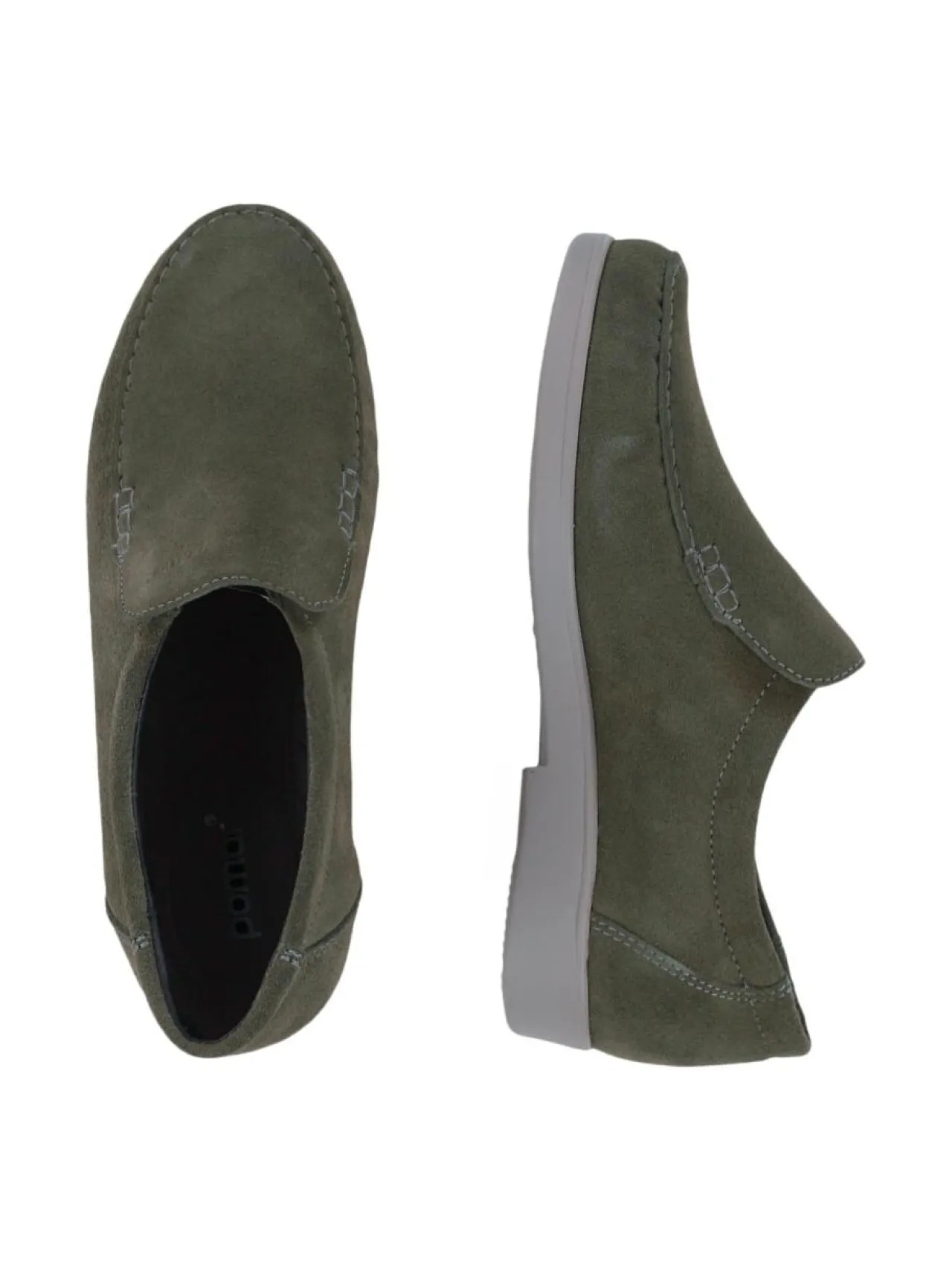 Kävelykengät & Loaferit<Pomar TOPI Miesten mokkasiinit MOSS SUEDE/GREY SOLE