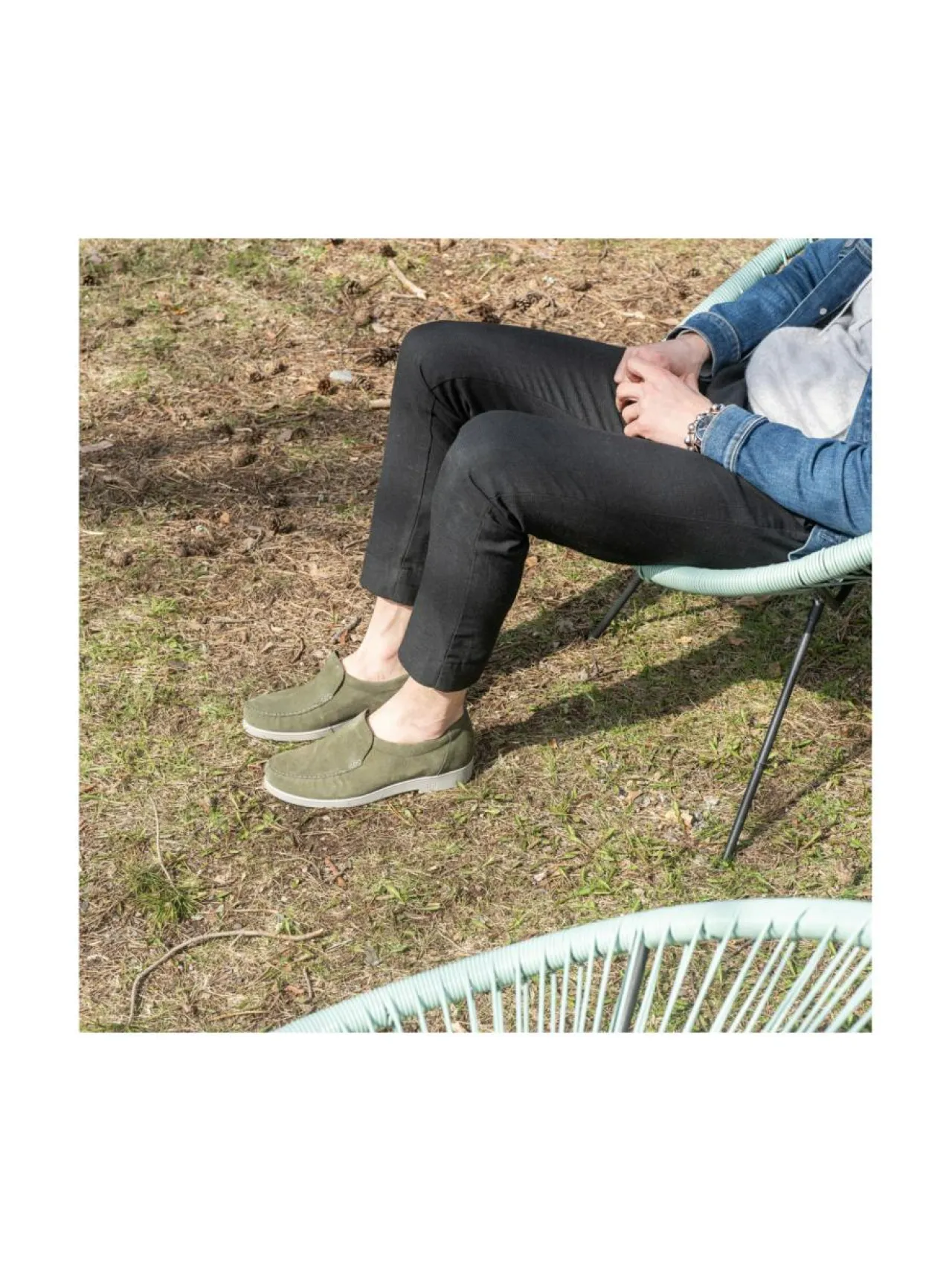 Kävelykengät & Loaferit<Pomar TOPI Miesten mokkasiinit MOSS SUEDE/GREY SOLE