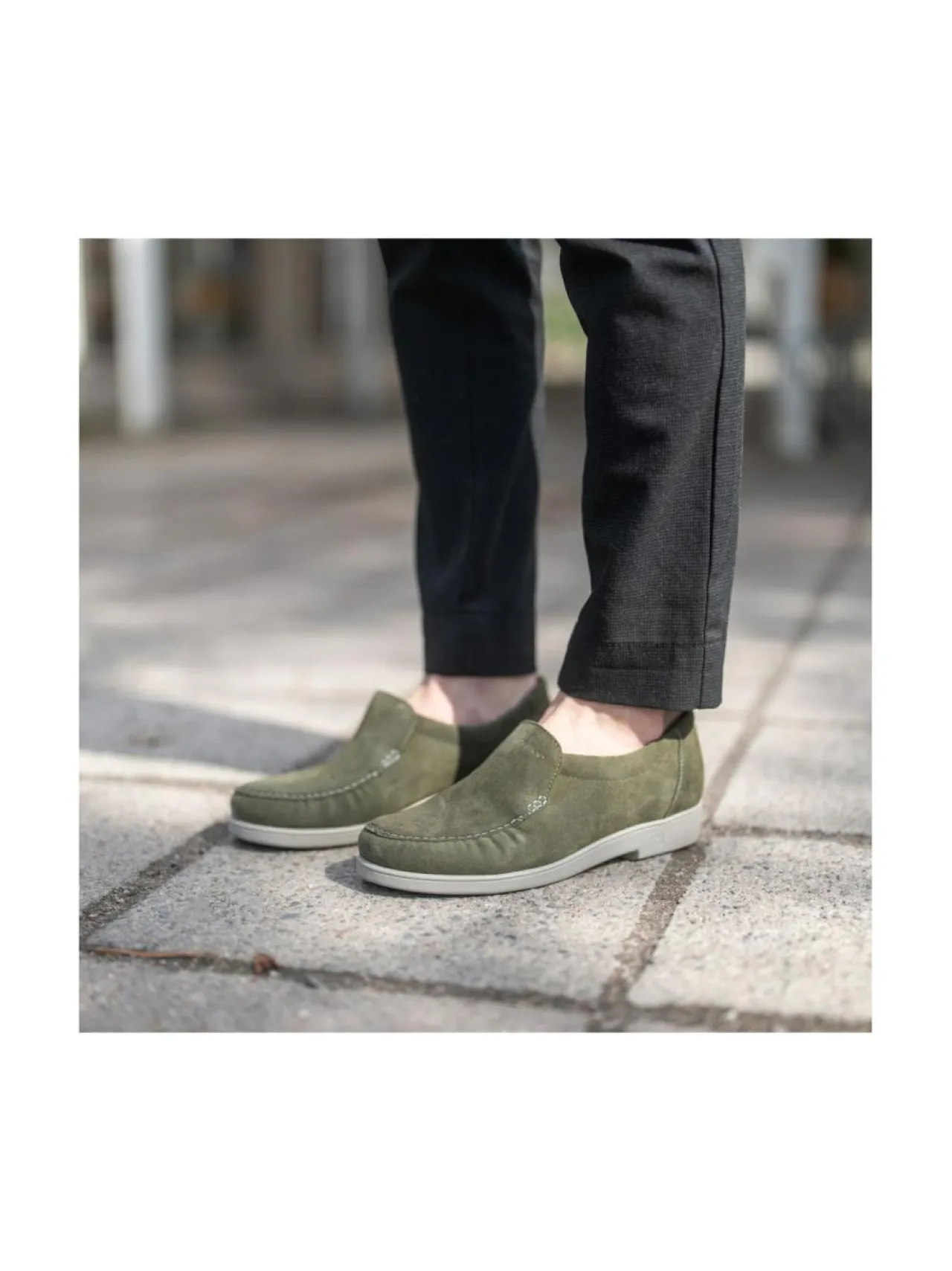 Kävelykengät & Loaferit<Pomar TOPI Miesten mokkasiinit MOSS SUEDE/GREY SOLE