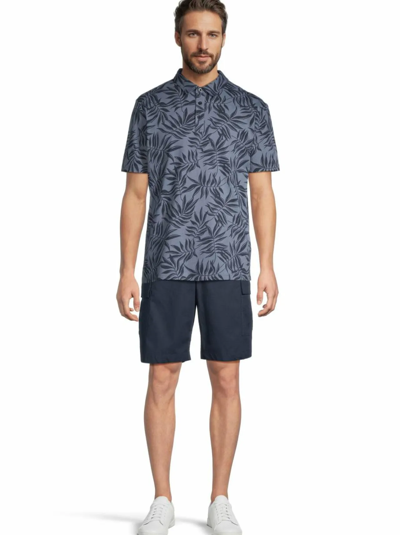 Paidat<Cap Horn Tucker Palm Leaves -pikeepaita DENIM BLUE AOP