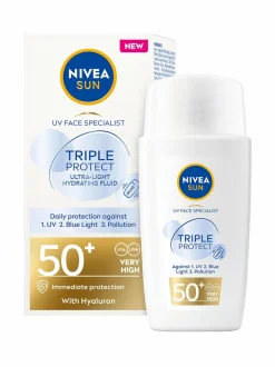 Aurinkotuotteet<NIVEA UV Face Triple Protection Fluid SPF50+ -aurinkovoide kasvoille 40 ml