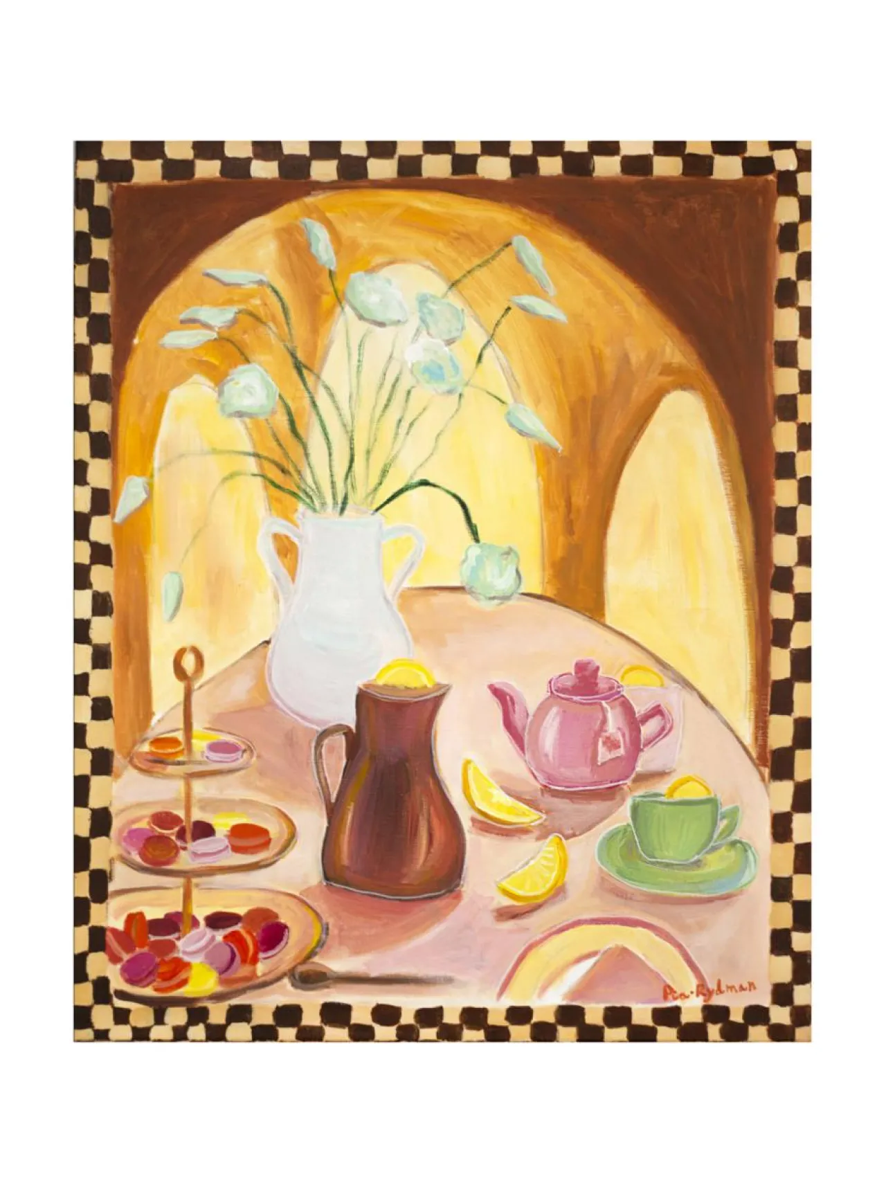 Taulut & Julisteet<Pia Rydman Art Vaaleanpunainen teehetki, 73x60 cm, akryylimaalaus, Pia Rydman