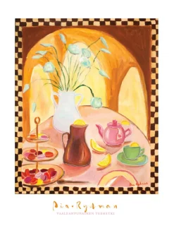 Taulut & Julisteet<Pia Rydman Art Vaaleanpunainen teehetki, 73x60 cm, akryylimaalaus, Pia Rydman