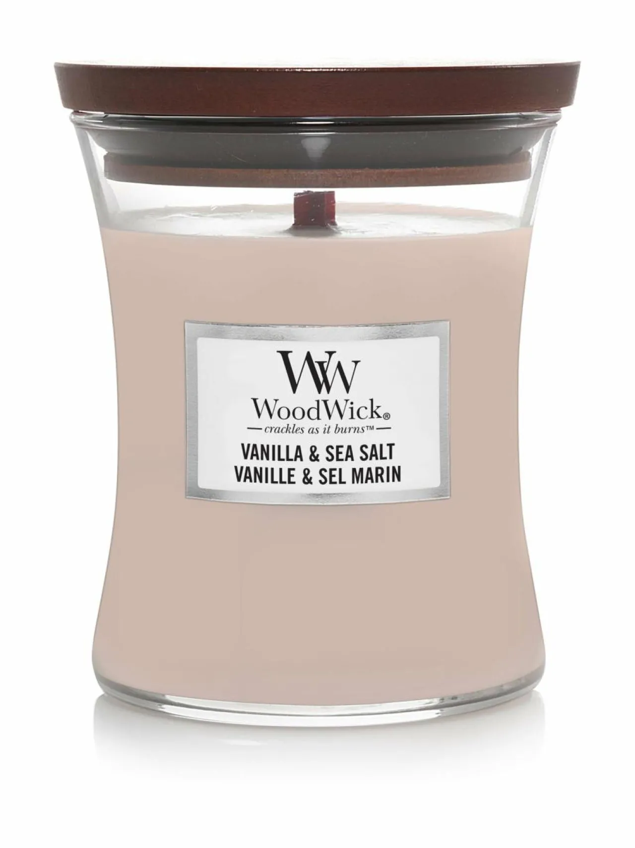 Woodwick Vanilla & Sea Salt Medium -tuoksukynttilä^ Kynttilät & Lyhdyt