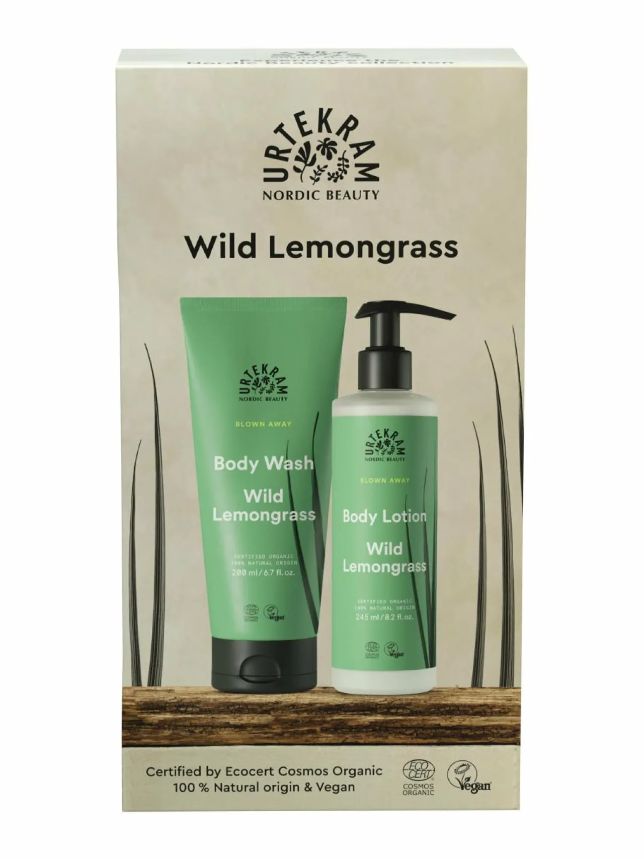 Lahjapakkaukset<Urtekram Wild lemongrass -suihkugeeli- ja vartalovoidesetti