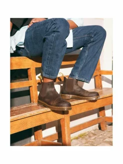 Nilkkurit<Dr. Martens Yellow Stitch Crazy Horse Chelsea -bootsit DARK BROWN